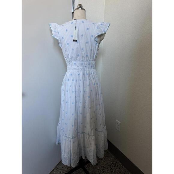 New Rachel Zoe White Blue 100% Cotton Eyelet Maxi Dress Sz 6 Or Small - Picture 4 of 9